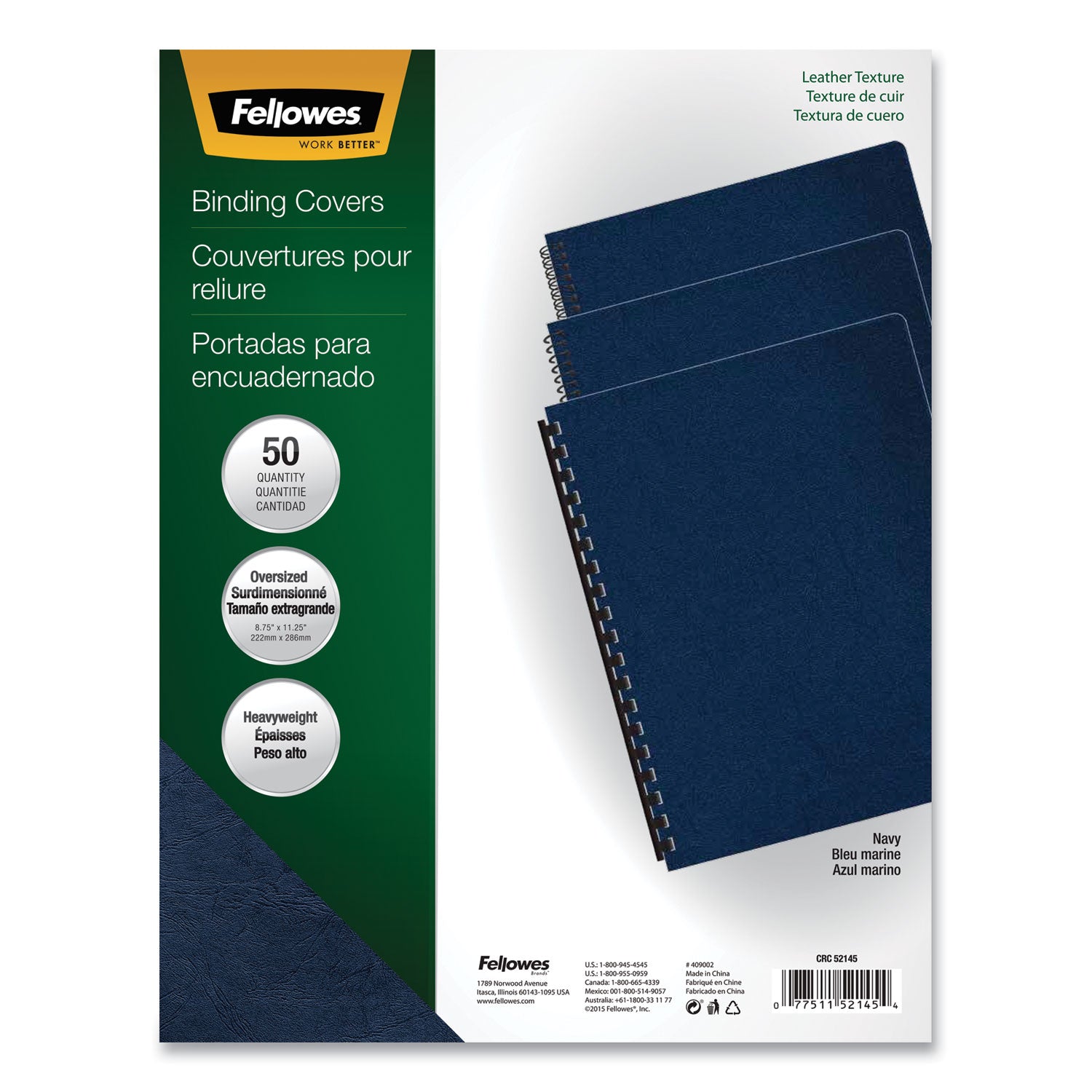 Executive Leather-Like Presentation Cover, Navy, 11.25 x 8.75, Unpunched, 50/Pack