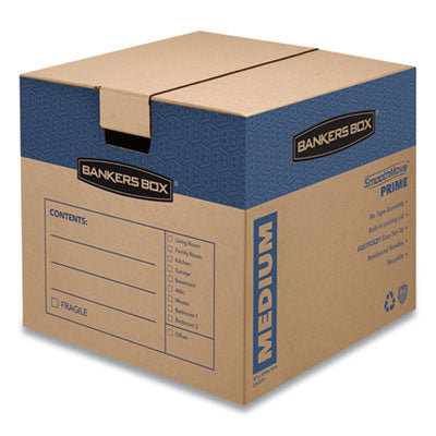 SmoothMove Prime Moving/Storage Boxes, Hinged Lid, Regular Slotted Container, Medium, 18" x 18" x 16", Brown/Blue, 8/Carton Flipcost Flipcost