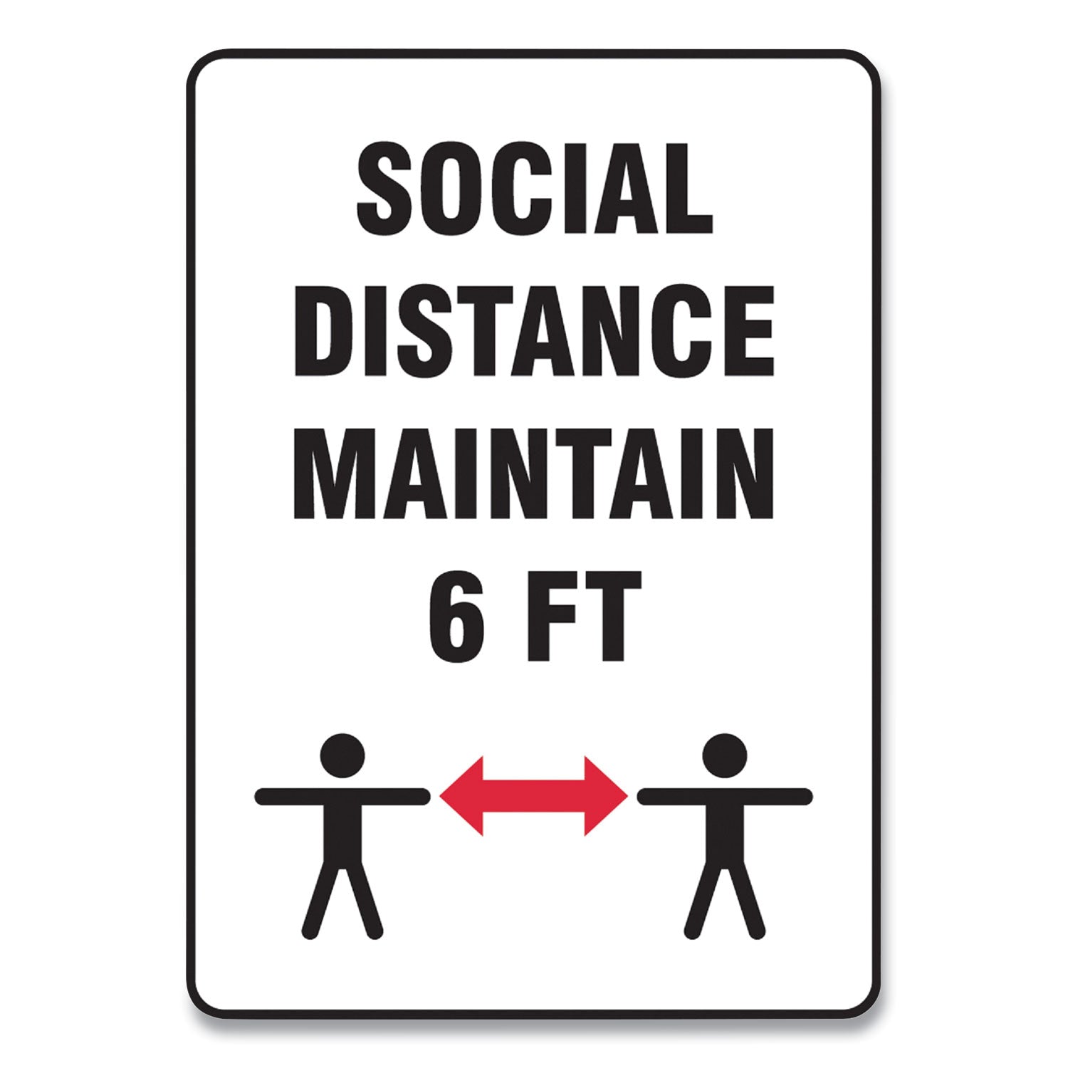 Social Distance Signs, Wall, 10 x 14, "Social Distance Maintain 6 ft", 2 Humans/Arrows, White, 10/Pack