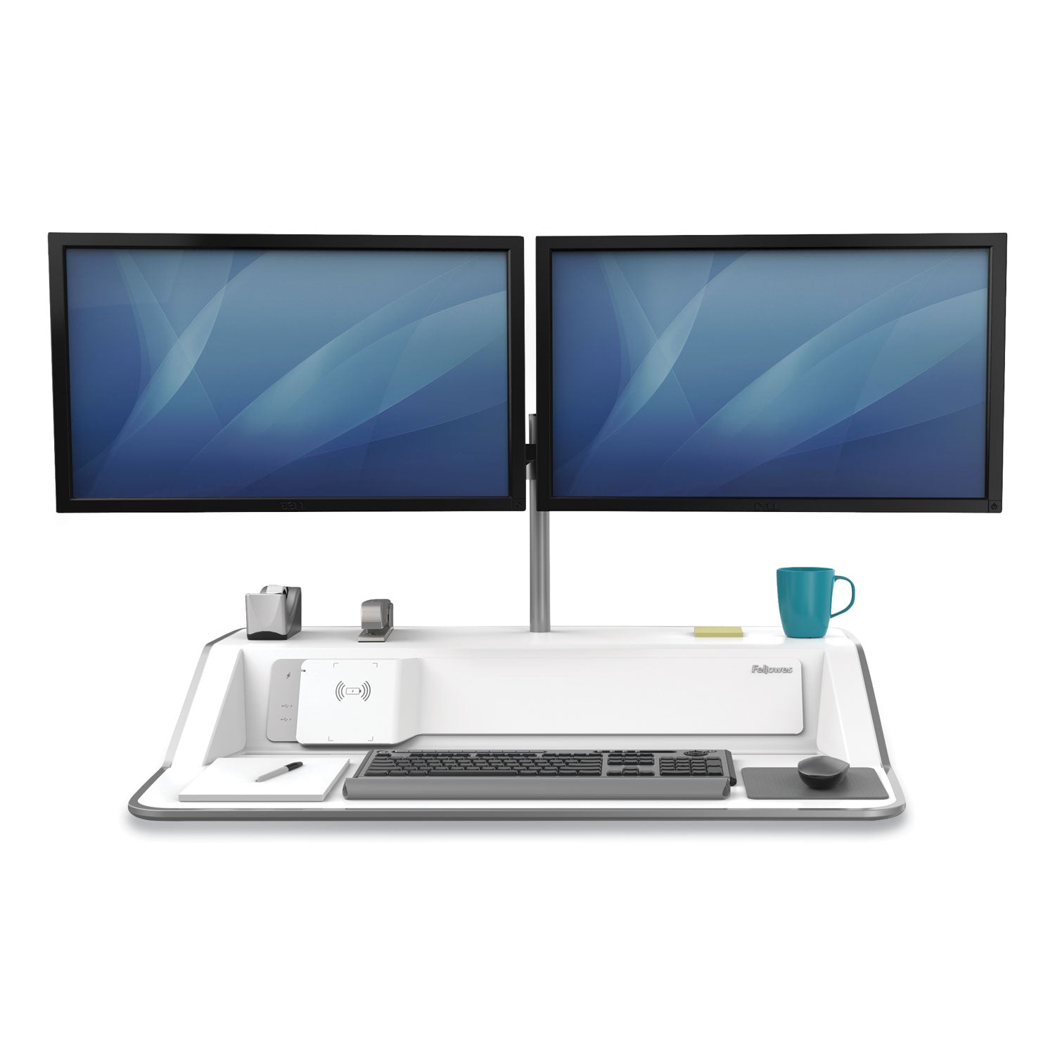 Fellowes® Lotus DX Sit-Stand Workstation, 32.75" x 24.25" x 5.5" to 22.5", White