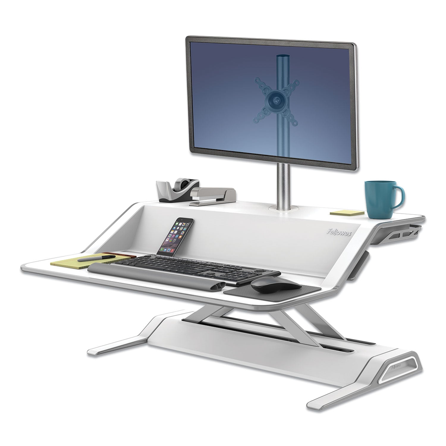 Fellowes® Lotus Single Monitor Arm Kit, For 26" Monitors, 180 Degree Rotation, 180 Degree Pan, Silver, Supports 17 lb