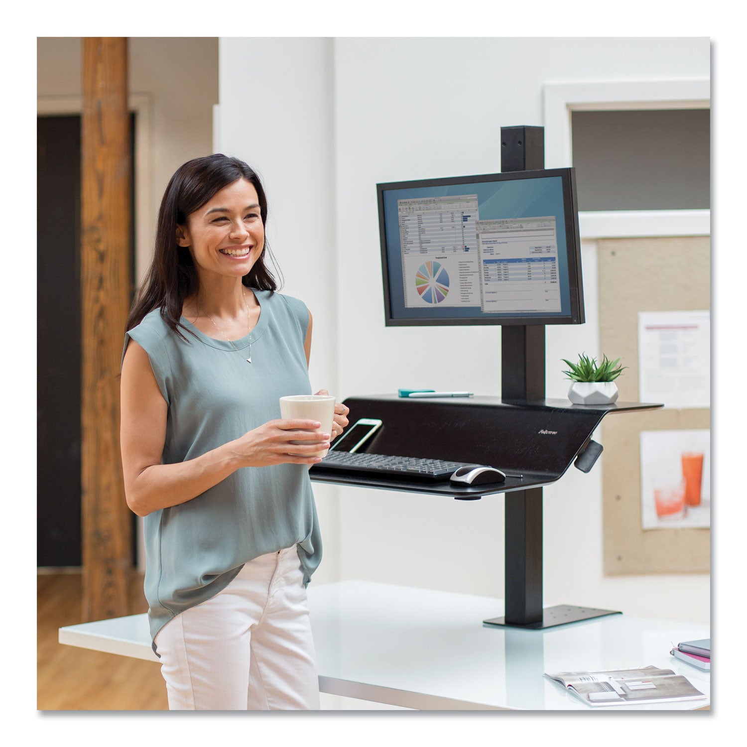 Fellowes® Lotus VE Sit-Stand Workstation, 29" x 28.5" x 27.5" to 42.5", Black