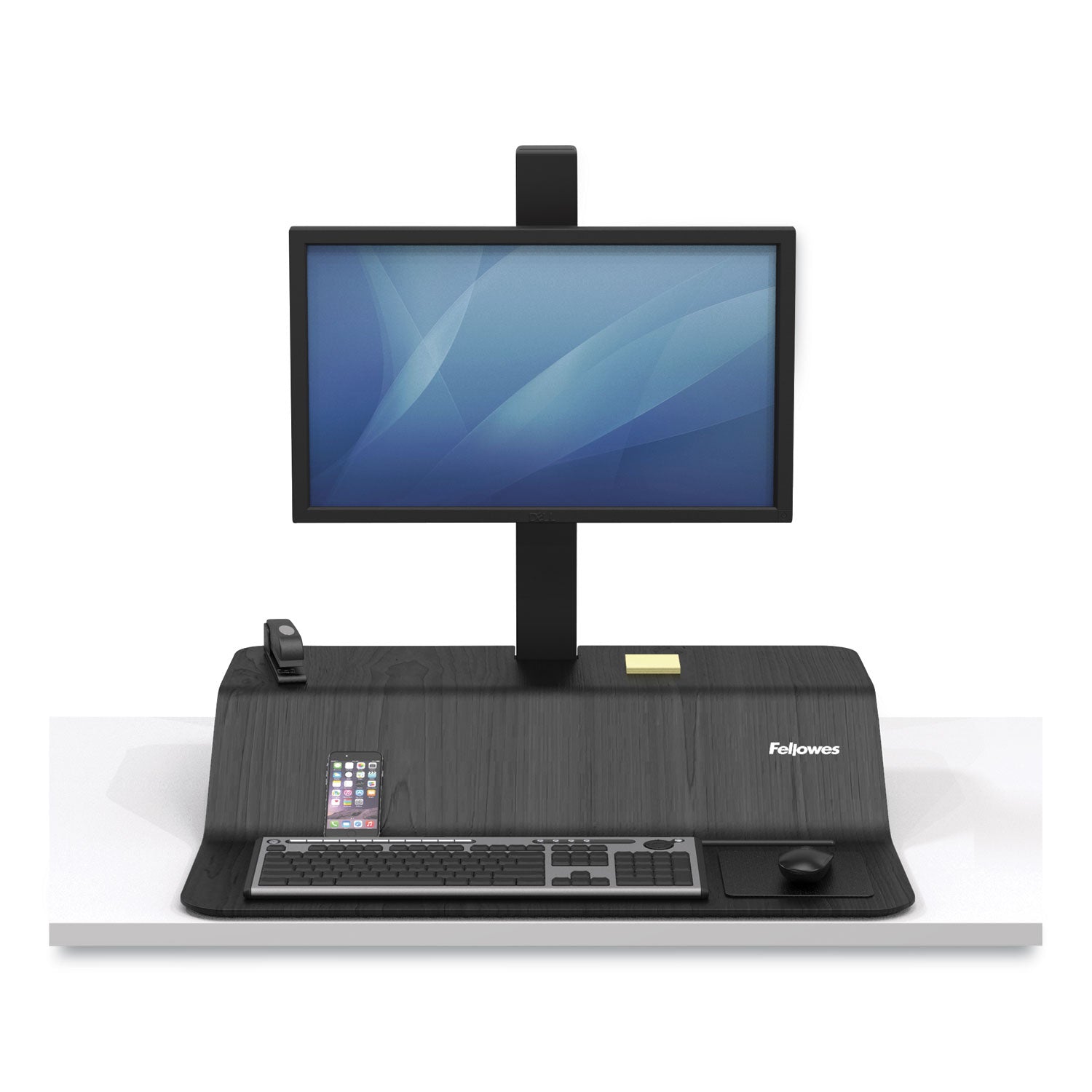 Fellowes® Lotus VE Sit-Stand Workstation, 29" x 28.5" x 27.5" to 42.5", Black