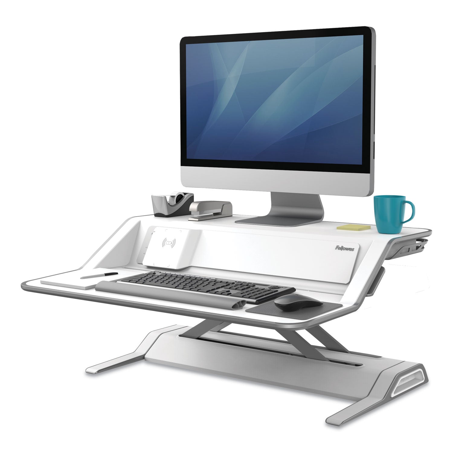 Lotus DX Sit-Stand Workstation, 32.75" x 24.25" x 5.5" to 22.5", White