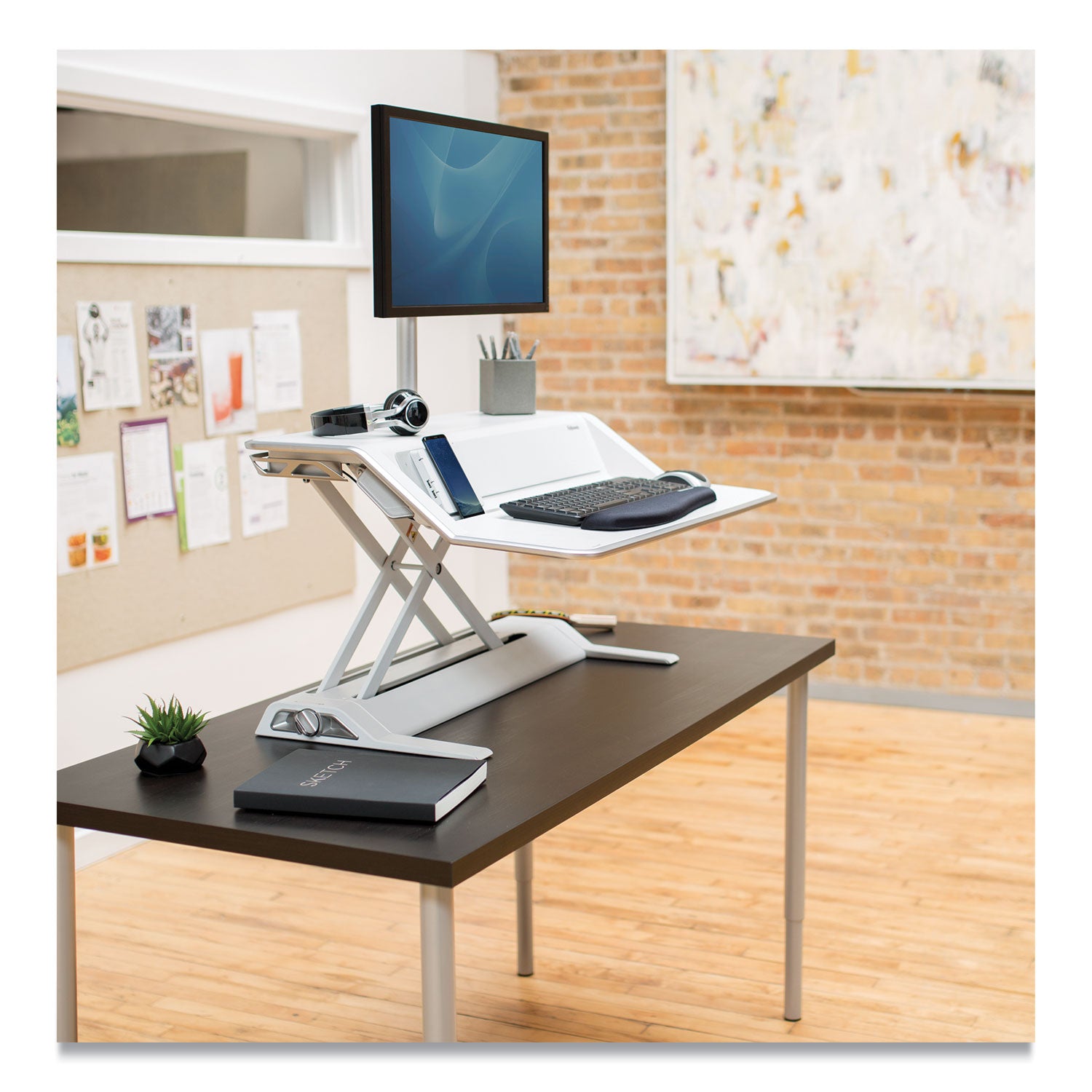 Fellowes® Lotus DX Sit-Stand Workstation, 32.75" x 24.25" x 5.5" to 22.5", White