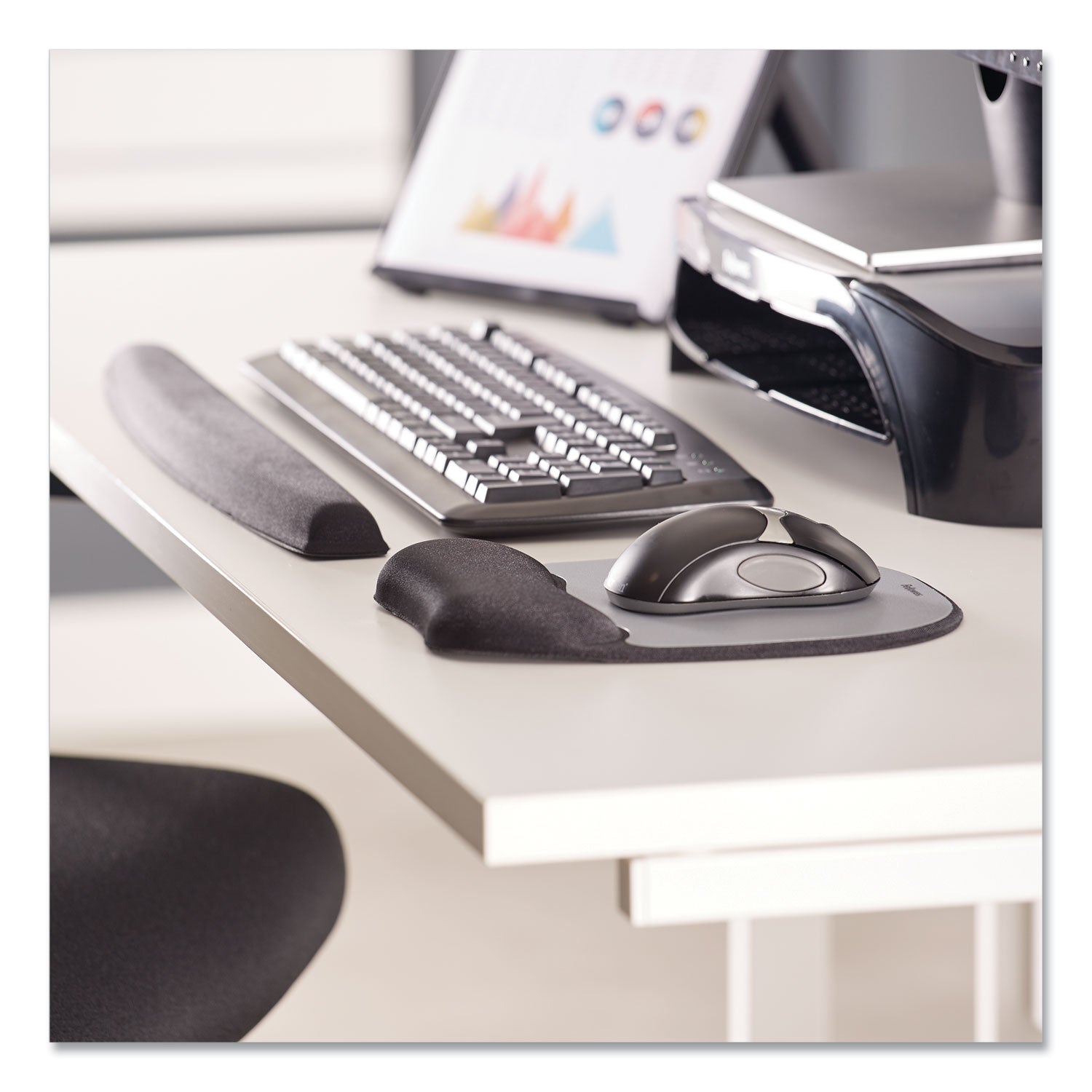 Fellowes® Memory Foam Mouse Pad with Wrist Rest, 7.93 x 9.25, Black/Silver