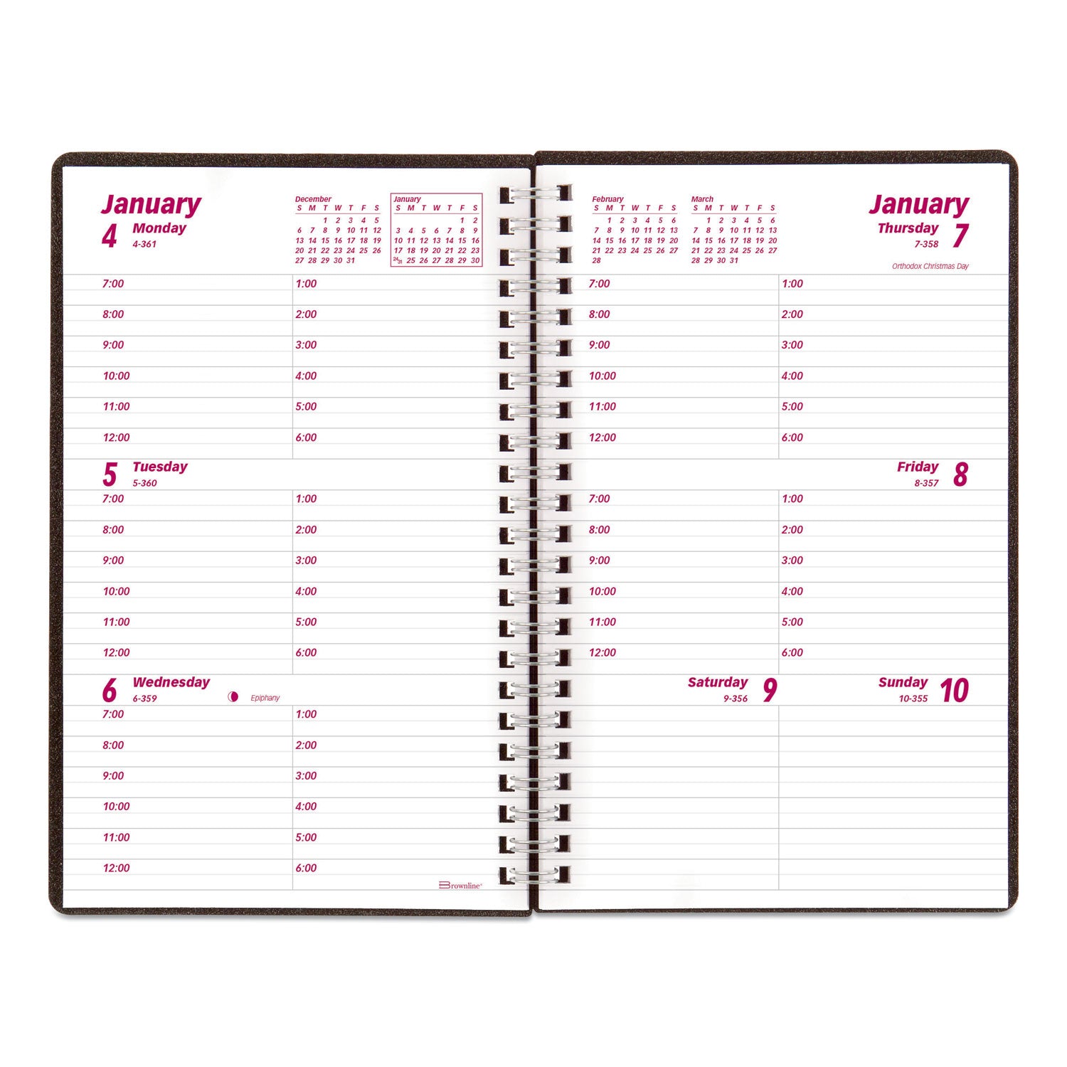 Brownline® DuraFlex Weekly Planner, 8 x 5, Black Cover, 12-Month (Jan to Dec): 2025