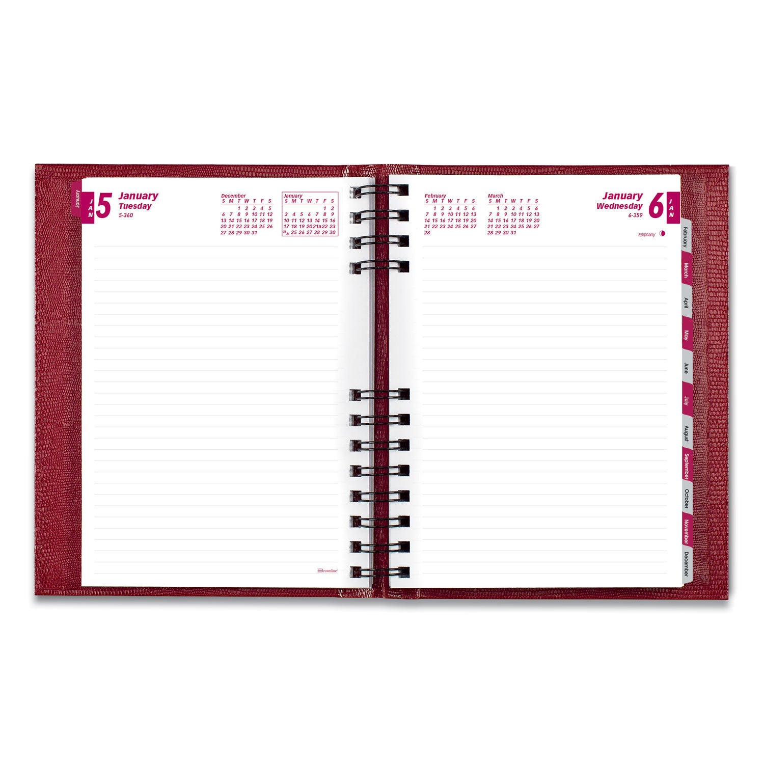 Brownline® CoilPro Ruled Daily Planner, 8.25 x 5.75, Red Cover, 12-Month (Jan to Dec): 2025