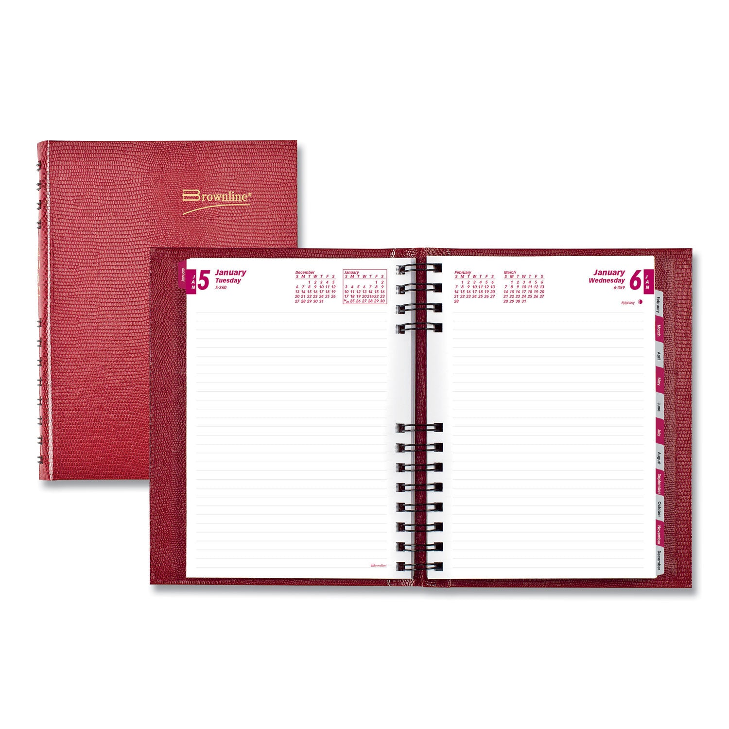 CoilPro Ruled Daily Planner, 8.25 x 5.75, Red Cover, 12-Month (Jan to Dec): 2025