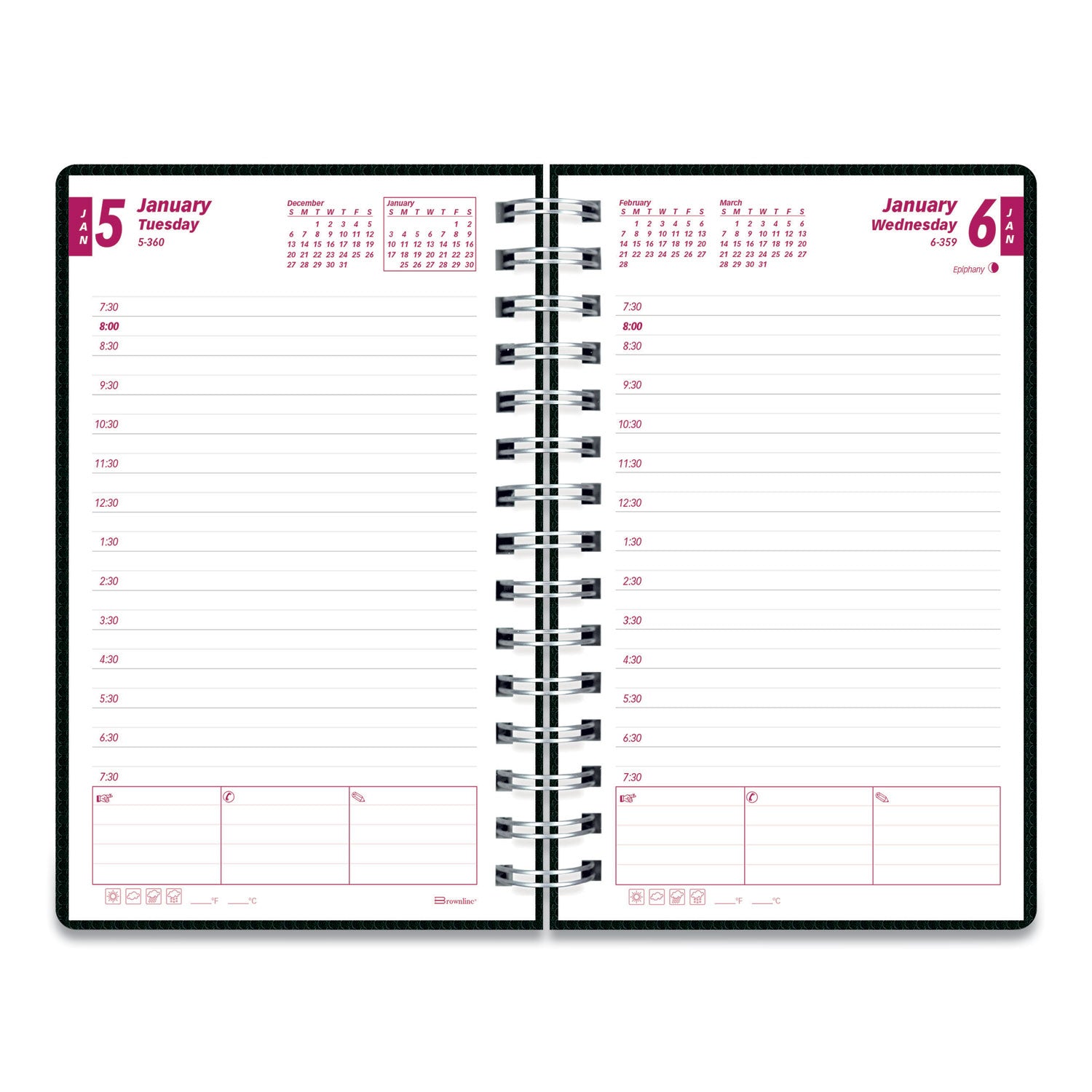 Brownline® DuraFlex Daily Planner, 8 x 5, Black Cover, 12-Month (Jan to Dec): 2025