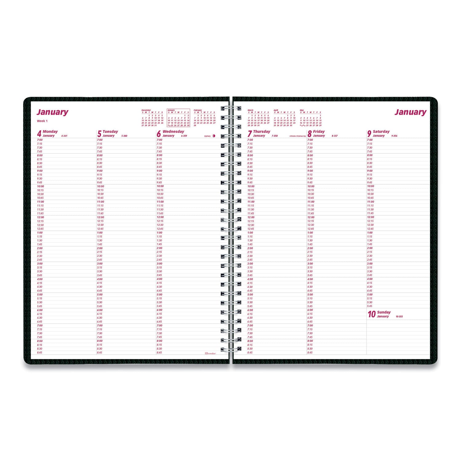 Brownline® DuraFlex Weekly Planner, 11 x 8.5, Black Cover, 12-Month (Jan to Dec): 2025