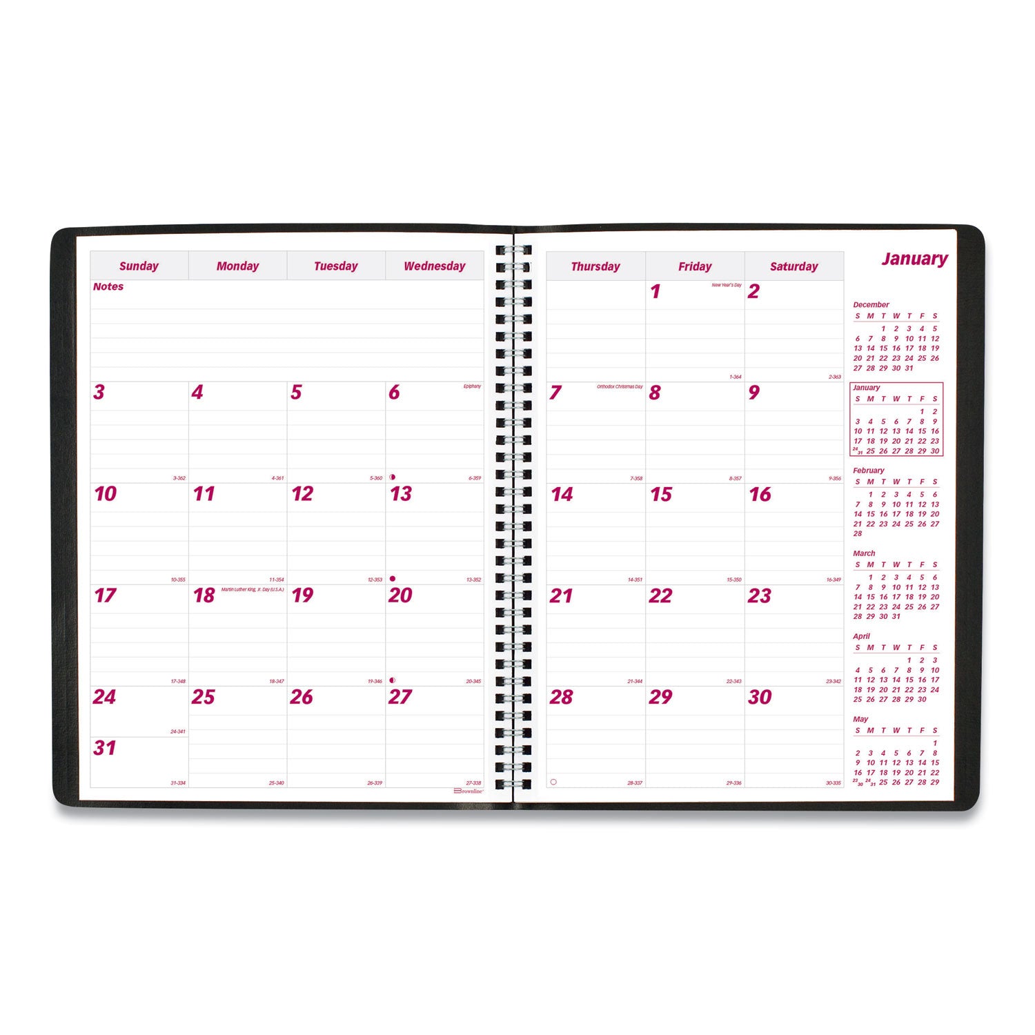 Brownline® Essential Collection 14-Month Ruled Monthly Planner, 11 x 8.5, Black Cover, 14-Month: Dec 2024 to Jan 2026