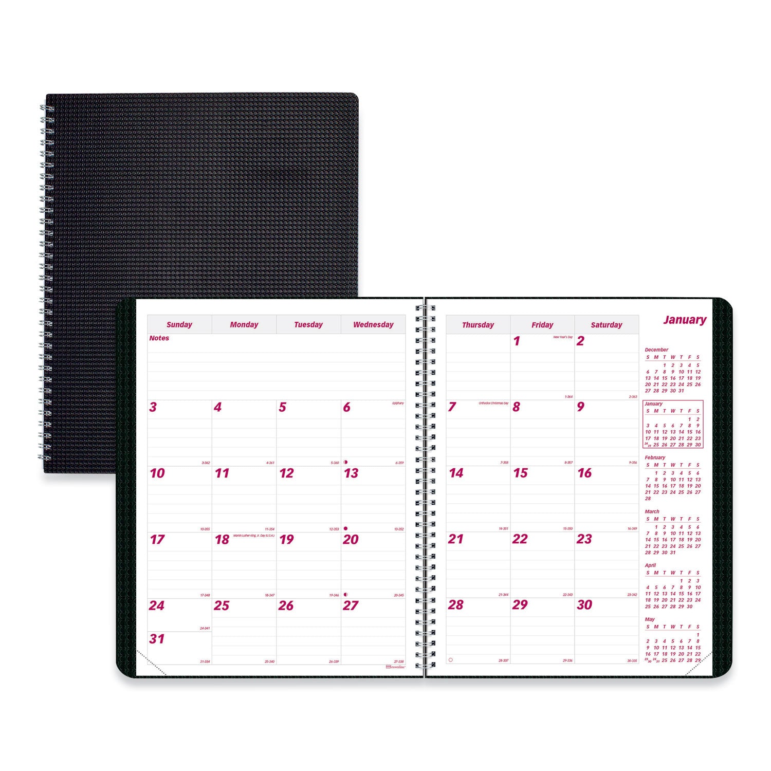 DuraFlex 14-Month Planner, 11 x 8.5, Black Cover, 14-Month: Dec 2024 to Jan 2026