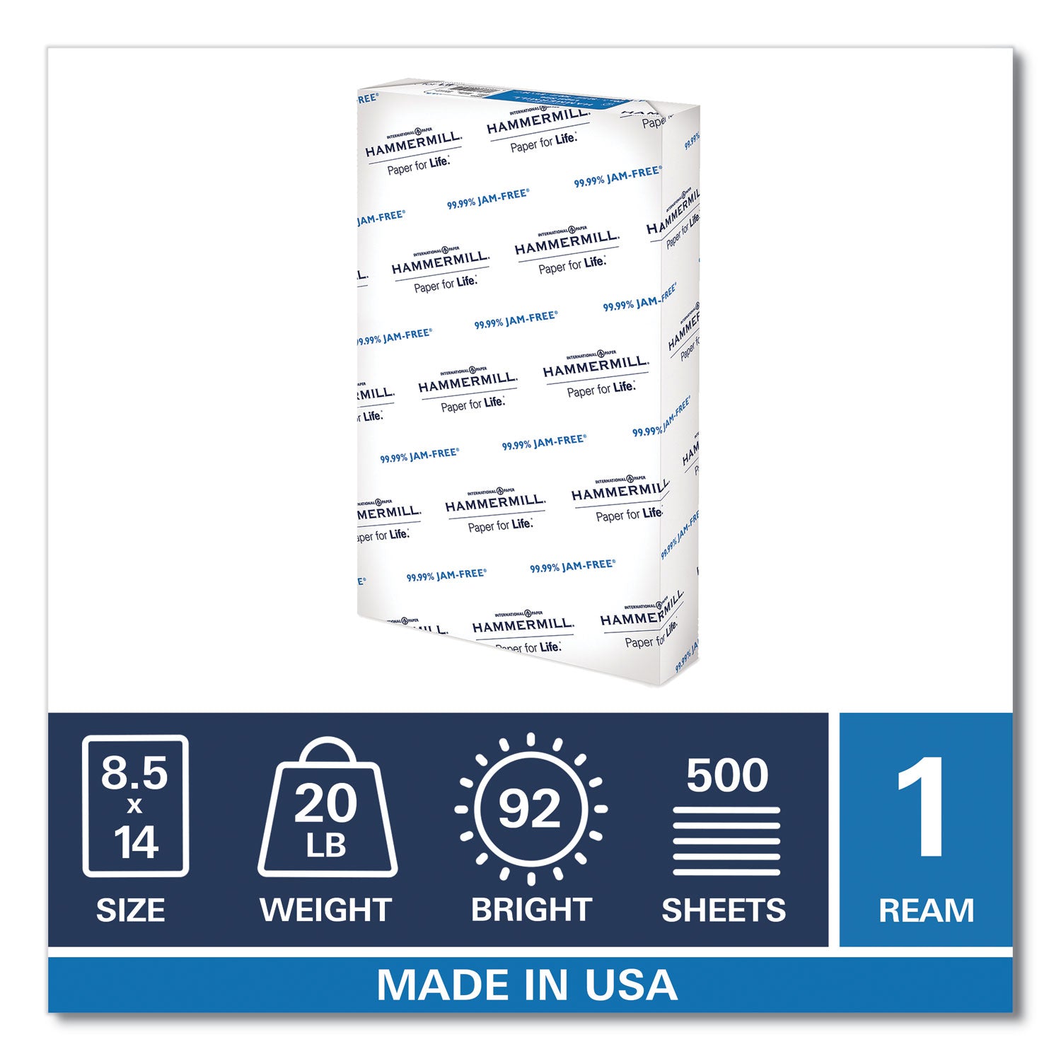 Hammermill® Copy Plus Print Paper, 92 Bright, 20 lb Bond Weight, 8.5 x 14, White, 500/Ream