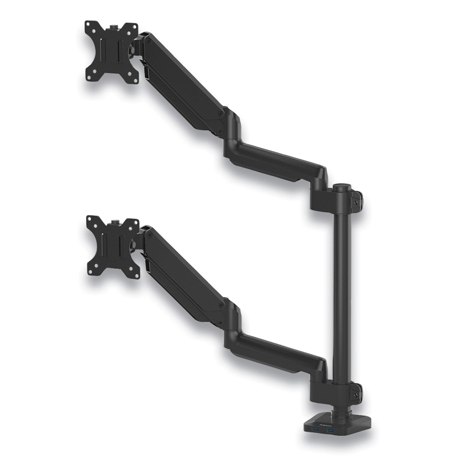 Fellowes® Platinum Series Dual Stacking Arm for 27" Monitors, 360 deg Rotation, 180 deg Tilt, 360 deg Pan, Black, Supports 22 lb