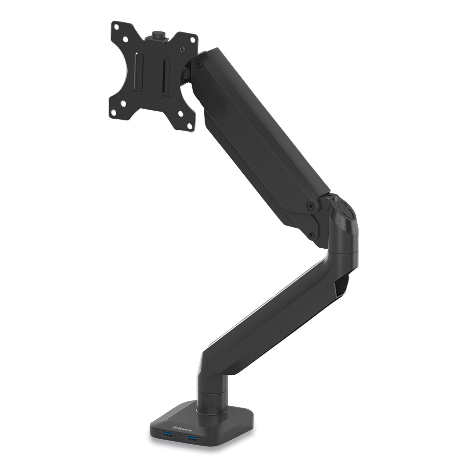 Fellowes® Platinum Series Single Monitor Arm, For 30" Monitors, 360 deg Rotation, 180 deg Tilt, 360 deg Pan, Black, Supports 20 lb