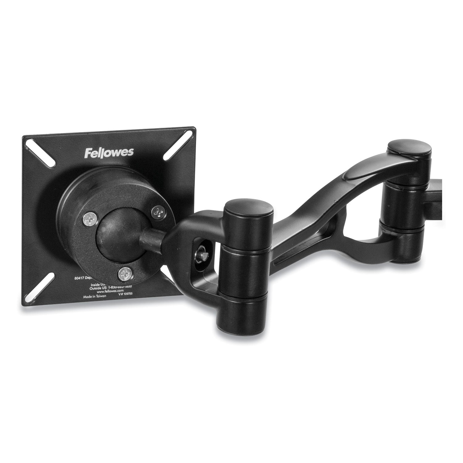 Fellowes® Professional Series Depth Adjustable Dual Monitor Arm, 360 deg Rotation, 37 deg Tilt, 360 deg Pan, Black, Supports 24 lb