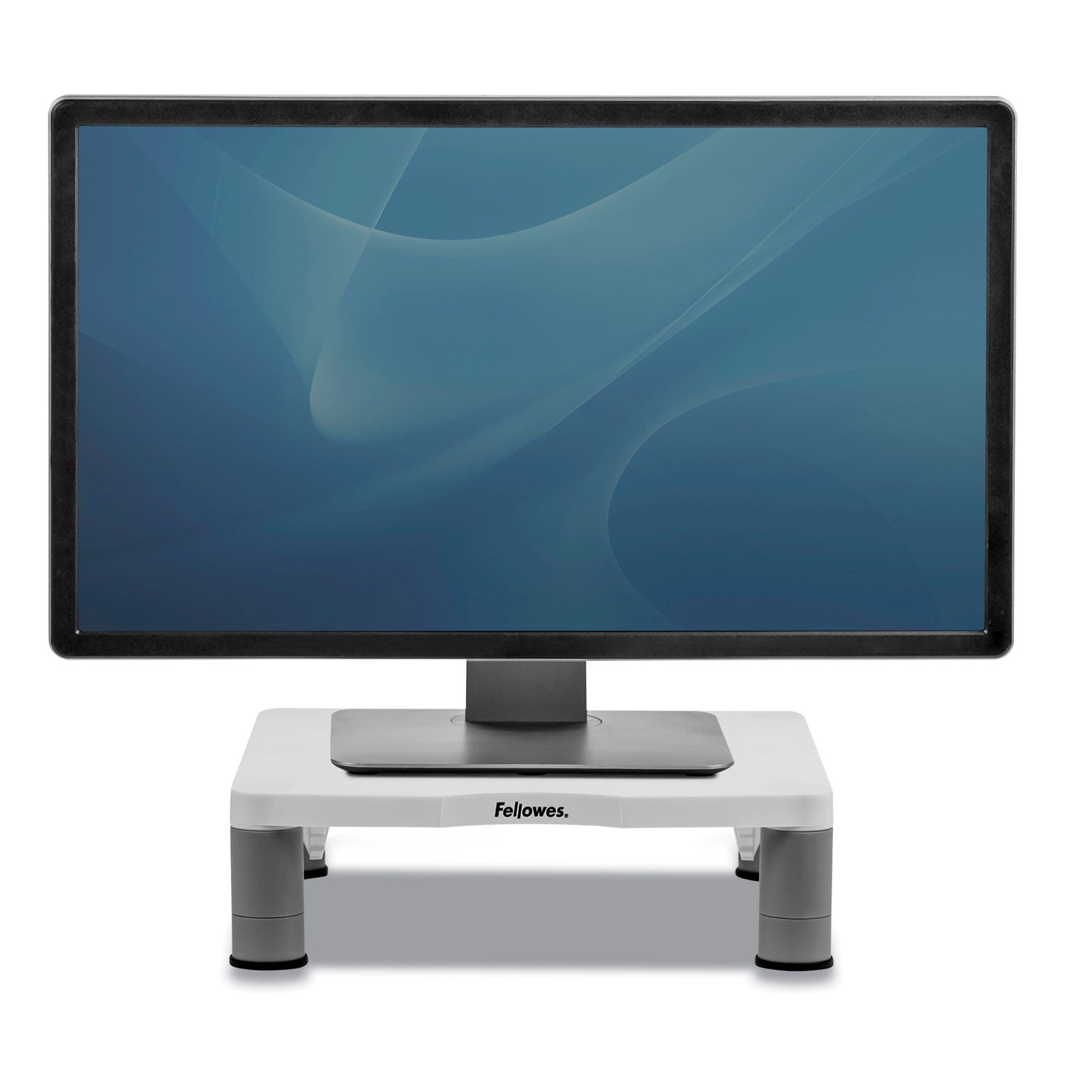 Fellowes® Standard Monitor Riser, For 21" Monitors, 13.38" x 13.63" x 2" to 4", Platinum/Graphite, Supports 60 lbs