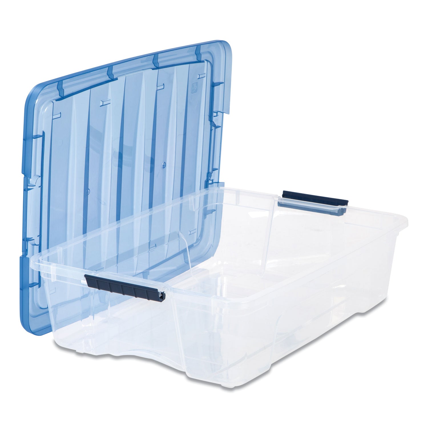 IRIS Stack and Pull Latching Flat Lid Storage Box, 6.73 gal, 16.5" x 22" x 6.5", Clear/Translucent Blue