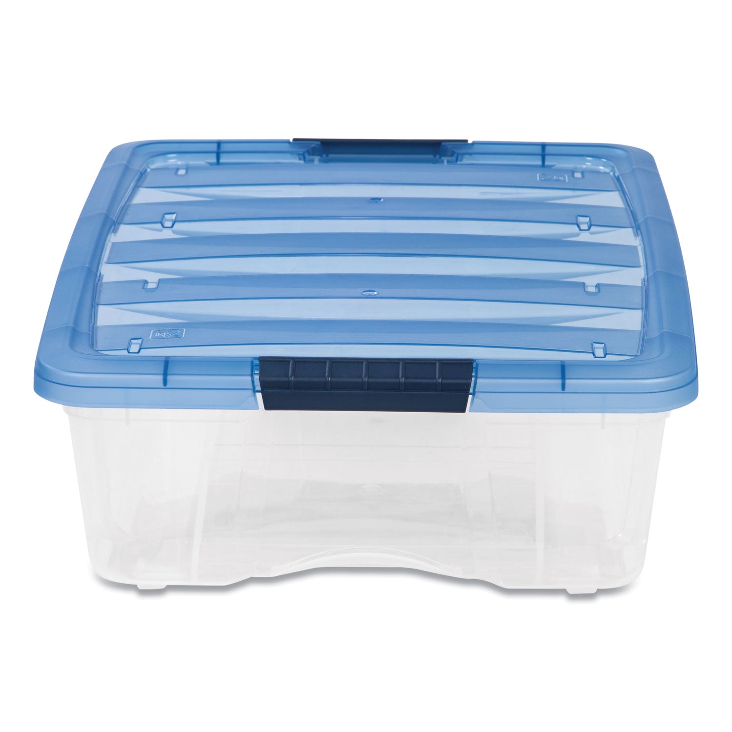 IRIS Stack and Pull Latching Flat Lid Storage Box, 6.73 gal, 16.5" x 22" x 6.5", Clear/Translucent Blue