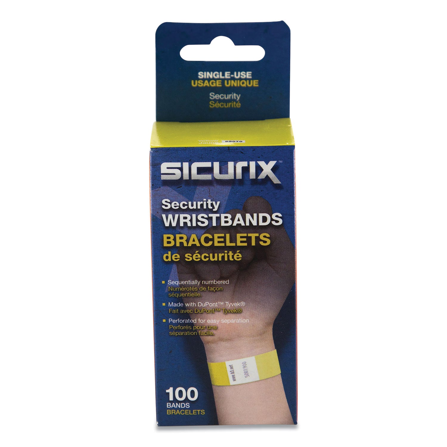 SICURIX® Security Wristbands, Sequentially Numbered, 10" x 0.75", Yellow, 100/Pack