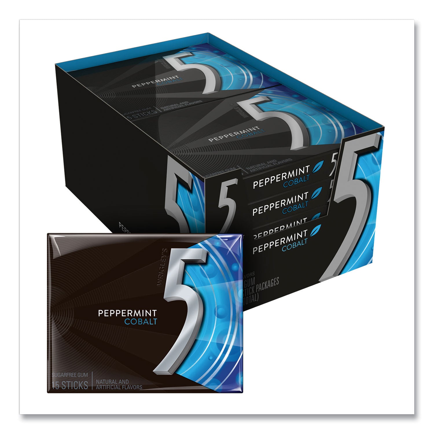 5 Gum, Peppermint Cobalt, 15 Sticks/Pack, 10 Packs/Box