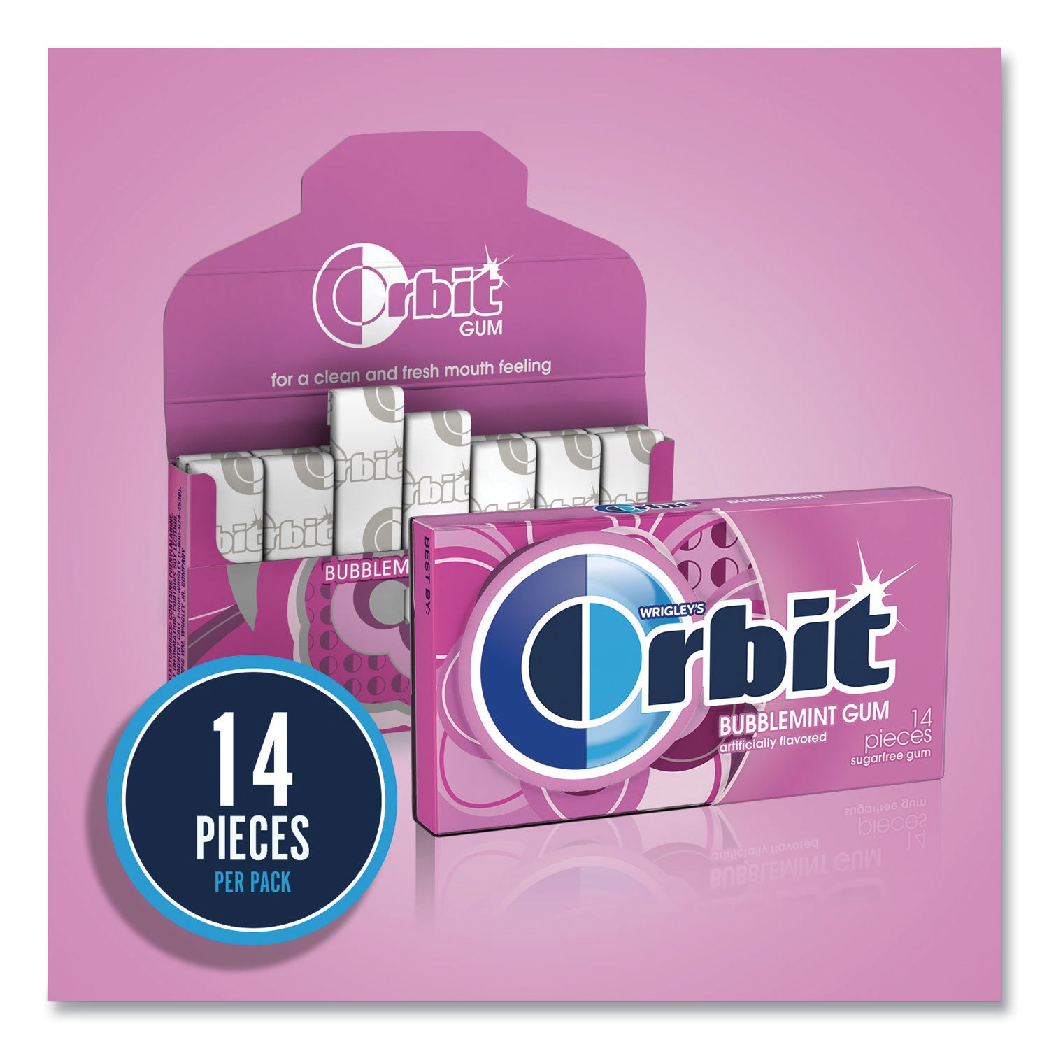 Orbit® Sugar-Free Chewing Gum, Bubblemint, 12/Box