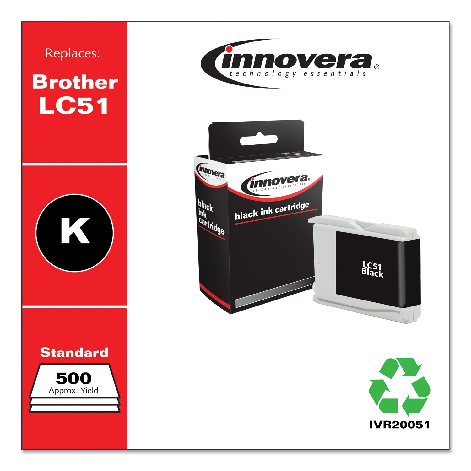 Innovera® Remanufactured Black Ink, Replacement for LC51BK, 500 Page-Yield