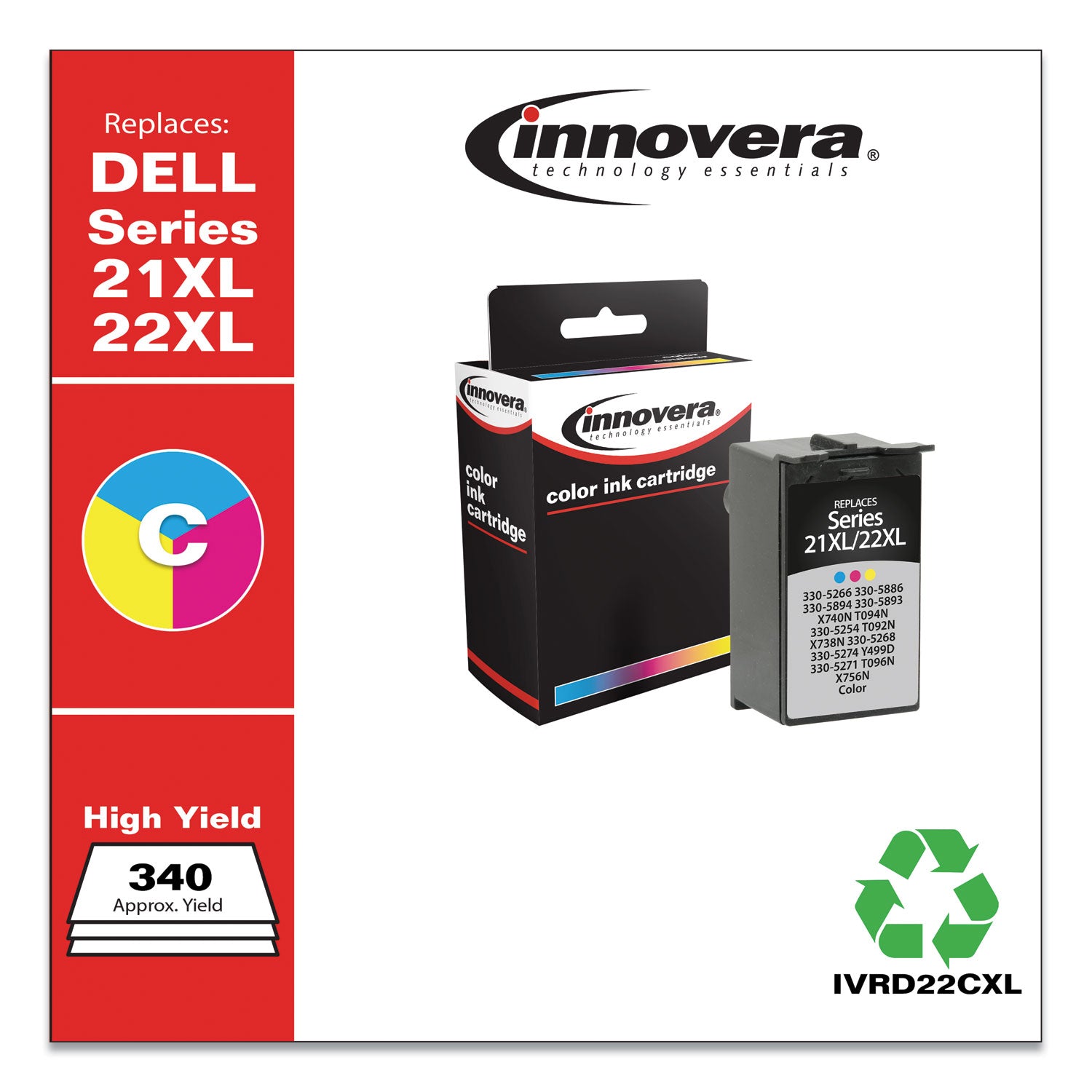 Innovera® Remanufactured Tri-Color High-Yield Ink, Replacement for 21XL/22XL (330-5266), 340 Page-Yield