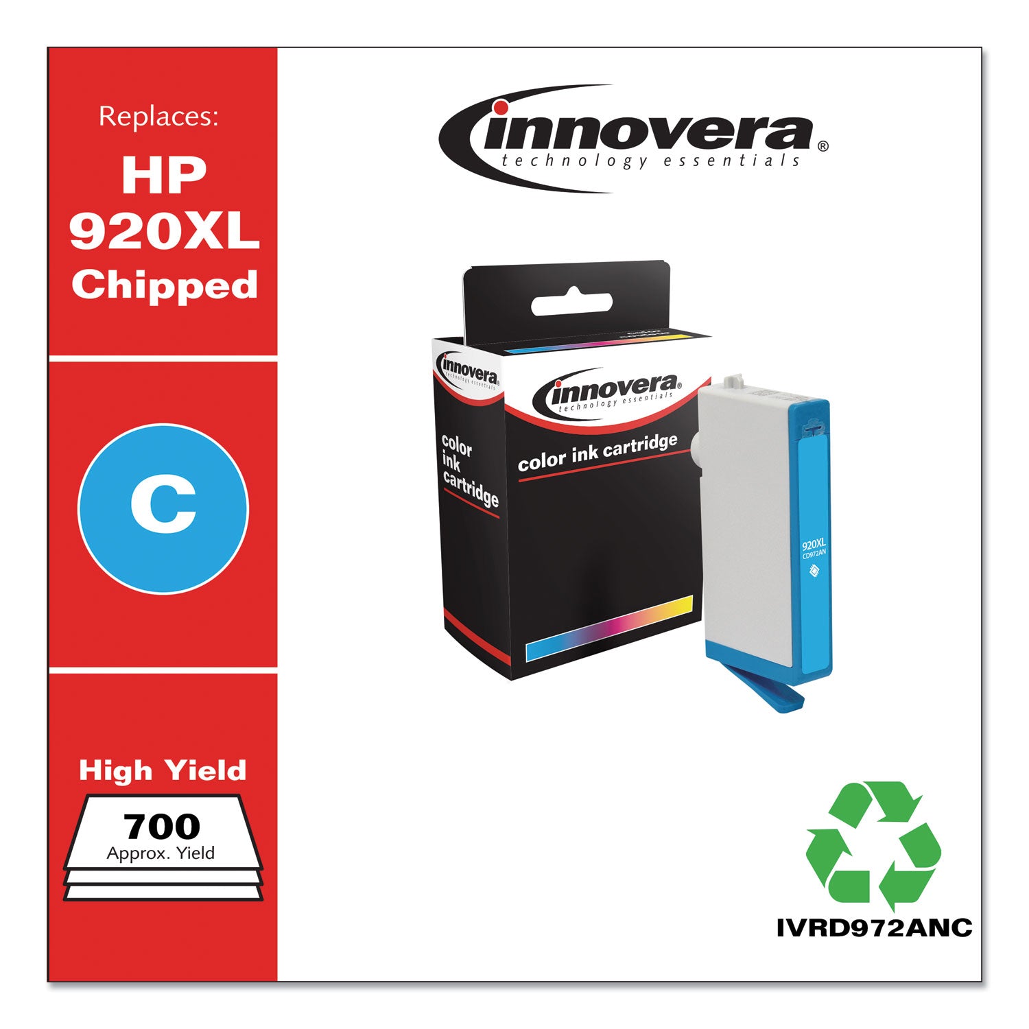 Innovera® Remanufactured Cyan High-Yield Ink, Replacement for 920XL (CD972AN), 700 Page-Yield