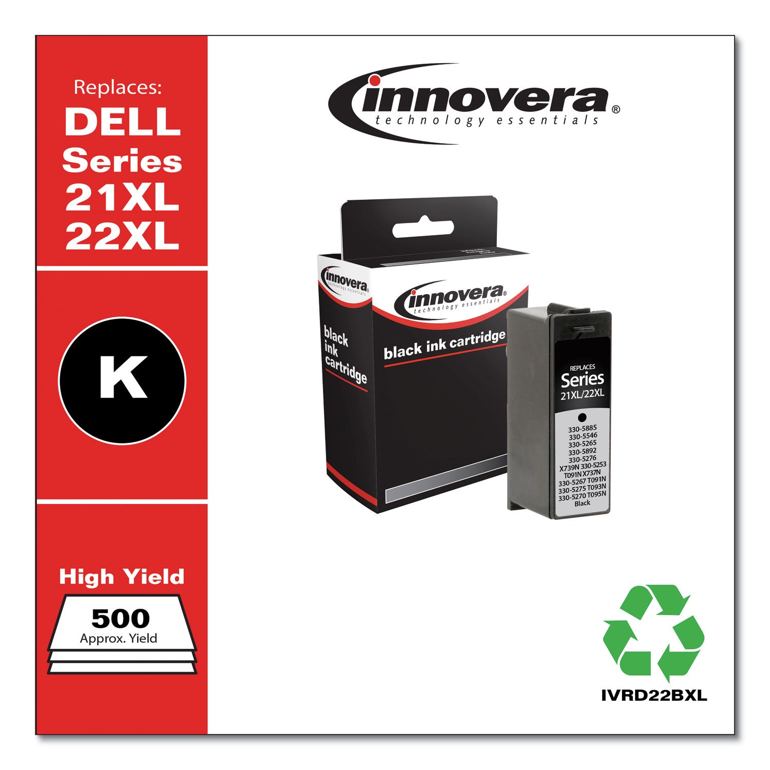 Innovera® Remanufactured Black High-Yield Ink, Replacement for 21XL/22XL (330-5885), 500 Page-Yield