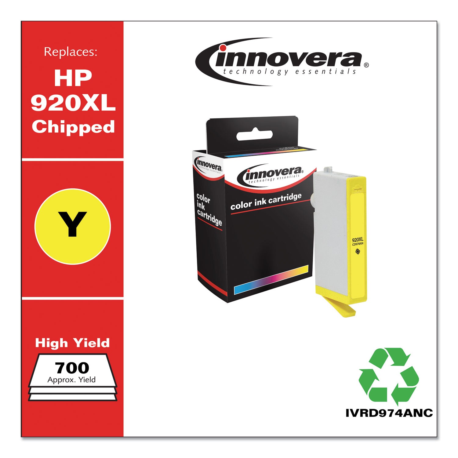 Innovera® Remanufactured Yellow High-Yield Ink, Replacement for 920XL (CD974AN), 700 Page-Yield