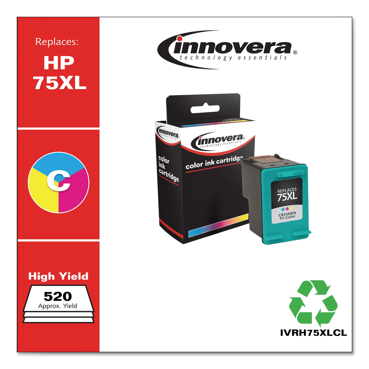 Innovera® Remanufactured Tri-Color High-Yield Ink, Replacement for 75XL (CB338WN), 520 Page-Yield