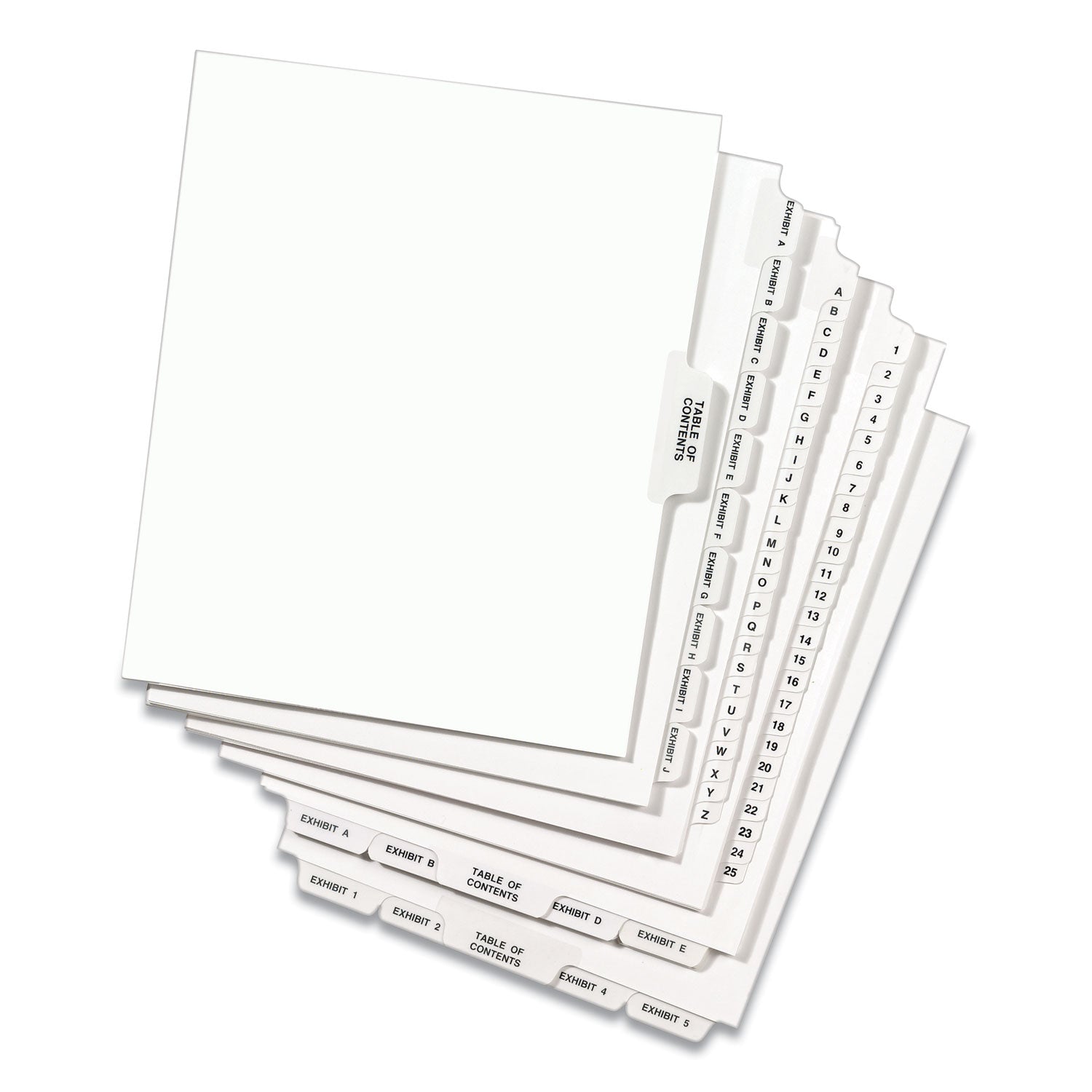 Avery® Preprinted Legal Exhibit Bottom Tab Index Dividers, Avery Style, 26-Tab, Exhibit 1 to Exhibit 25, 11 x 8.5, White, 1 Set