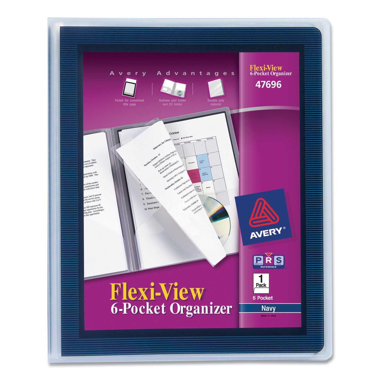 Flexi-View Six-Pocket Polypropylene Organizer, 150-Sheet Capacity, 11 x 8.5, Translucent/Navy