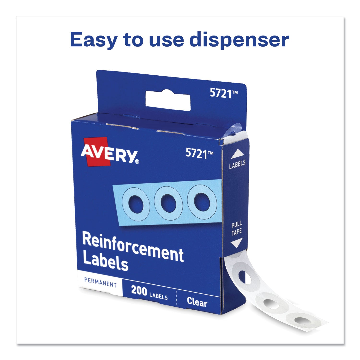 Avery® Dispenser Pack Hole Reinforcements, 0.25" Dia, Clear, 200/Pack, (5721)