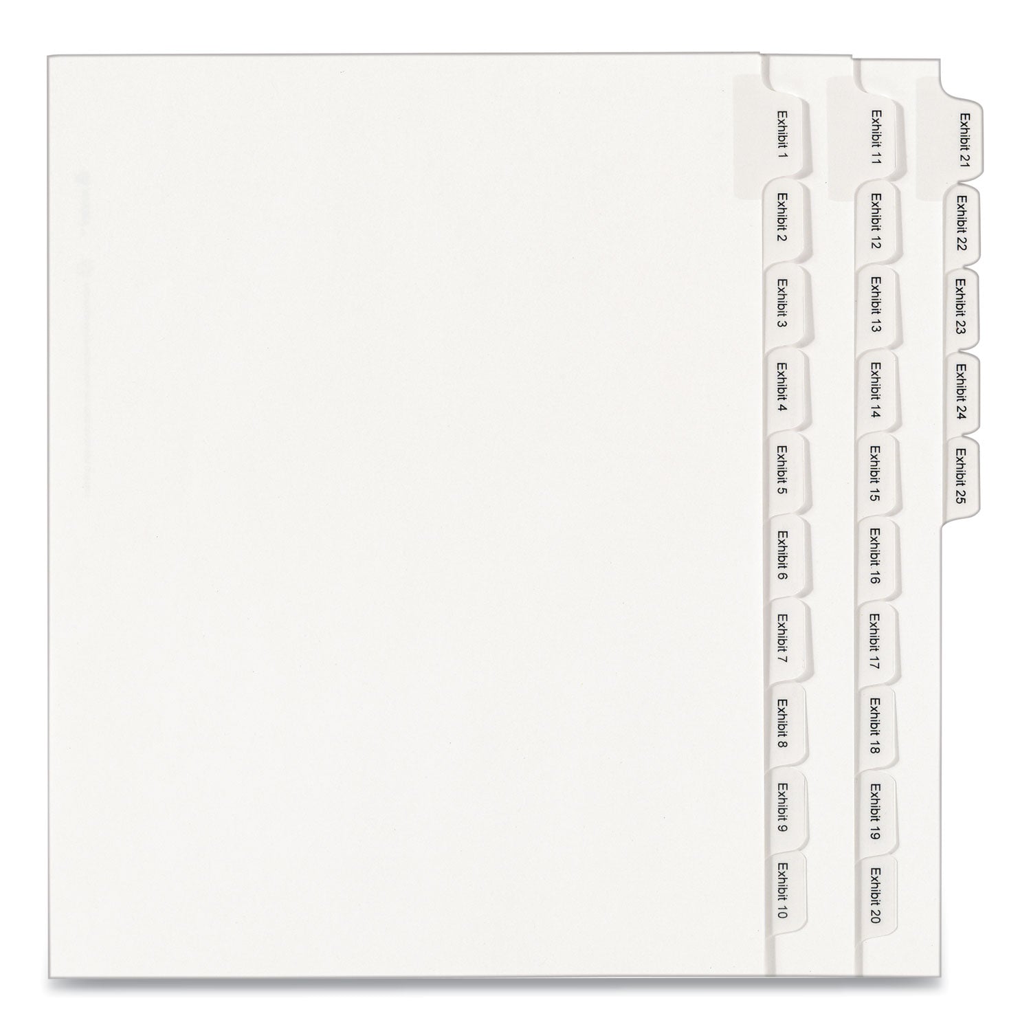 Preprinted Legal Exhibit Side Tab Index Dividers, Allstate Style, 25-Tab, Exhibit 1 to Exhibit 25, 11 x 8.5, White, 1 Set