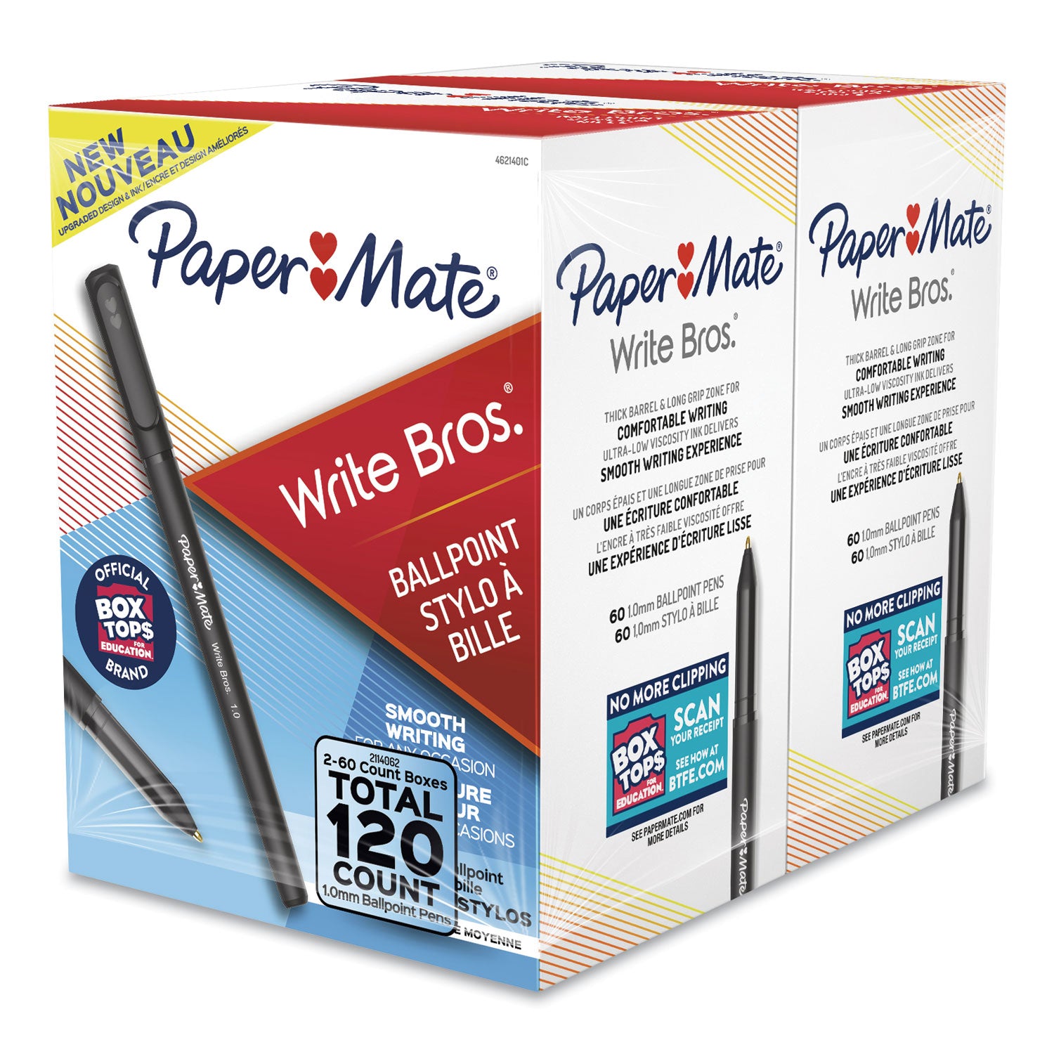 Paper Mate® Write Bros. Ballpoint Pen Value Pack, Stick, Medium 1 mm, Black Ink, Black Barrel, 120/Pack