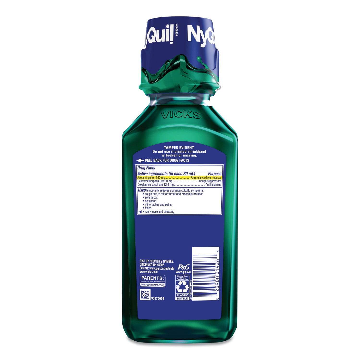 Vicks® NyQuil Cold and Flu Nighttime Liquid, 12 oz Bottle, 12/Carton