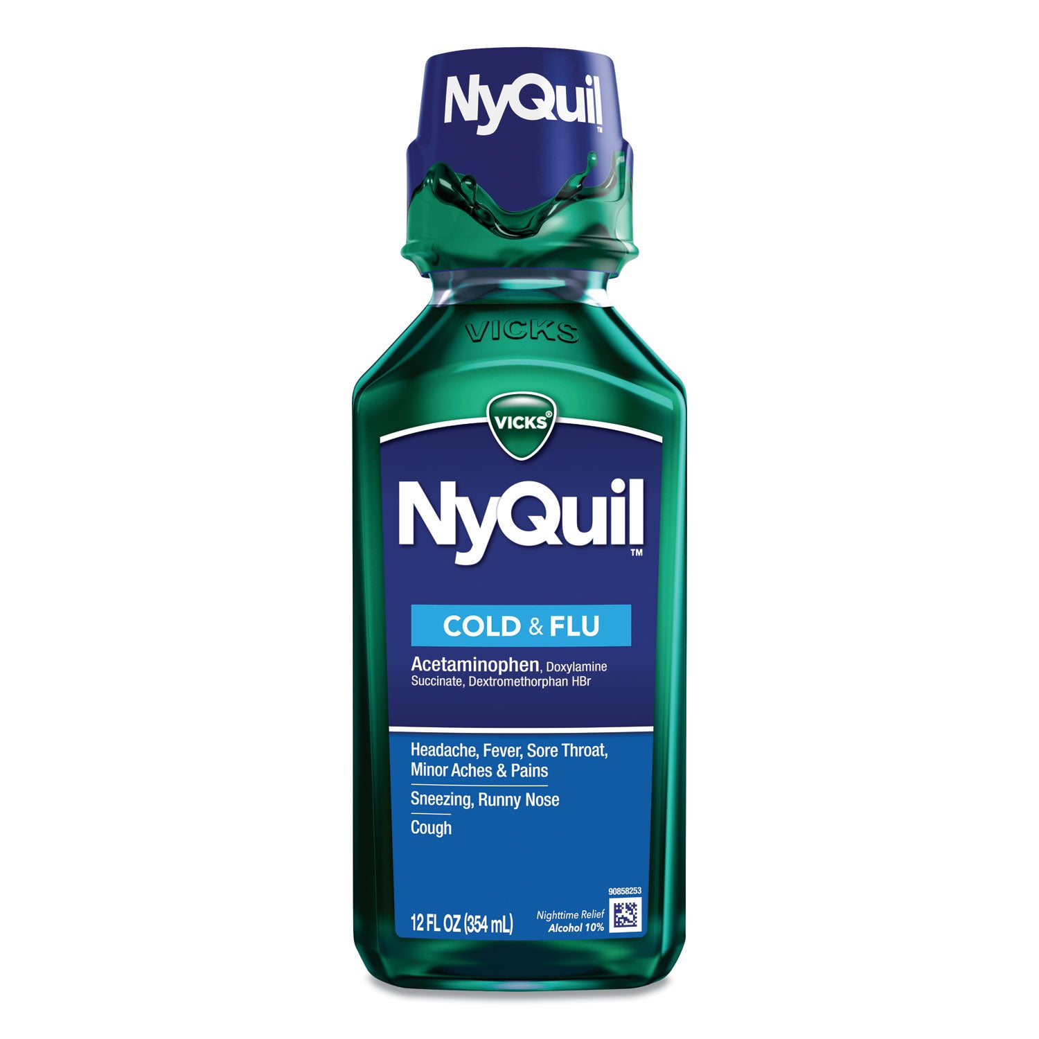 NyQuil Cold and Flu Nighttime Liquid, 12 oz Bottle