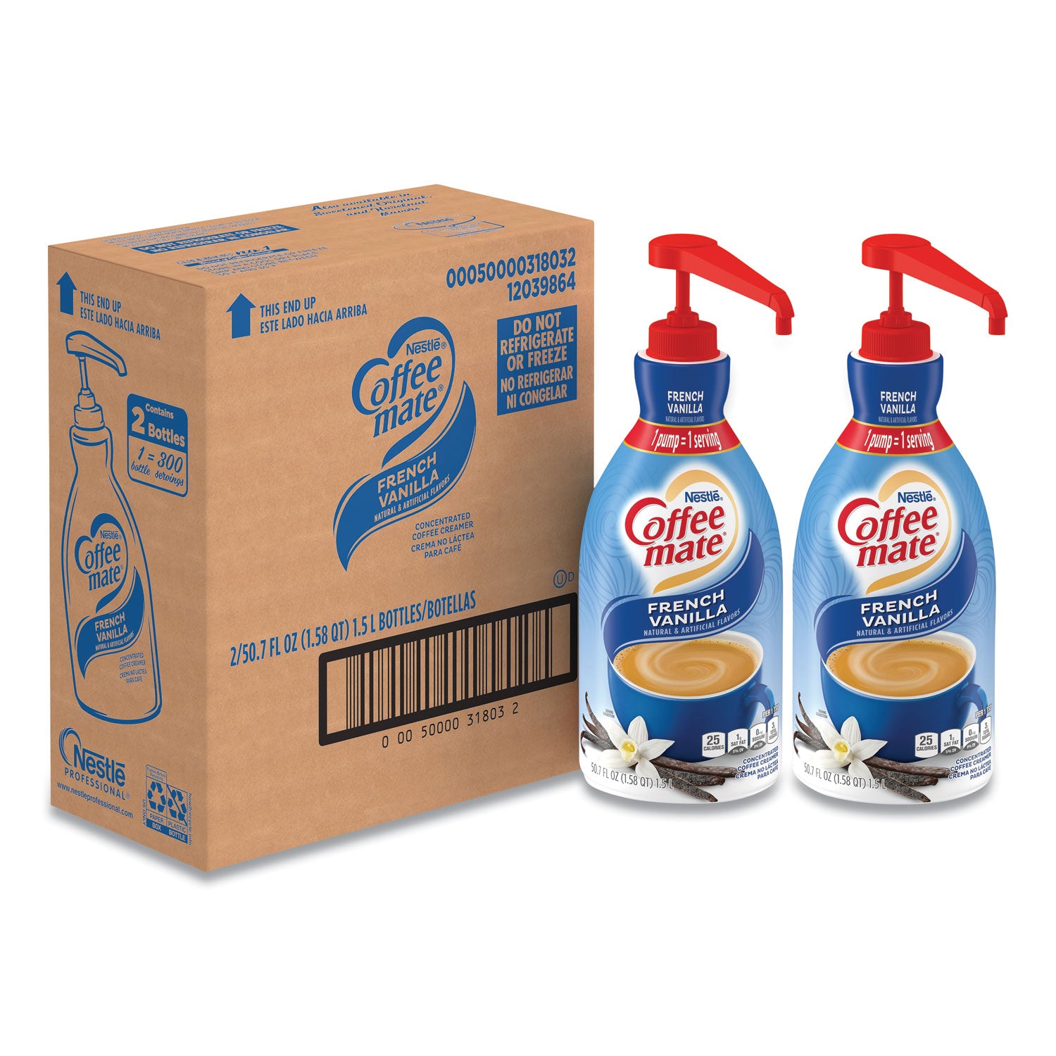 Liquid Coffee Creamer, French Vanilla, 1.5 Liter Pump Bottle, 2/Carton