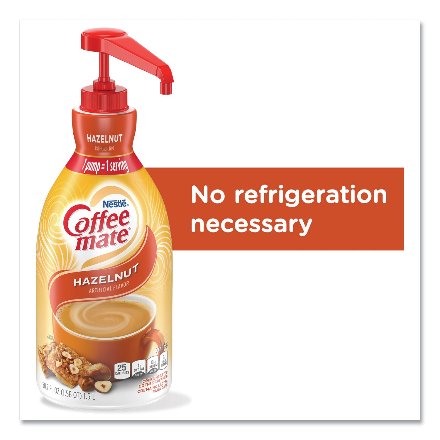 Coffee mate® Liquid Coffee Creamer, Hazelnut, 1500mL Pump Bottle