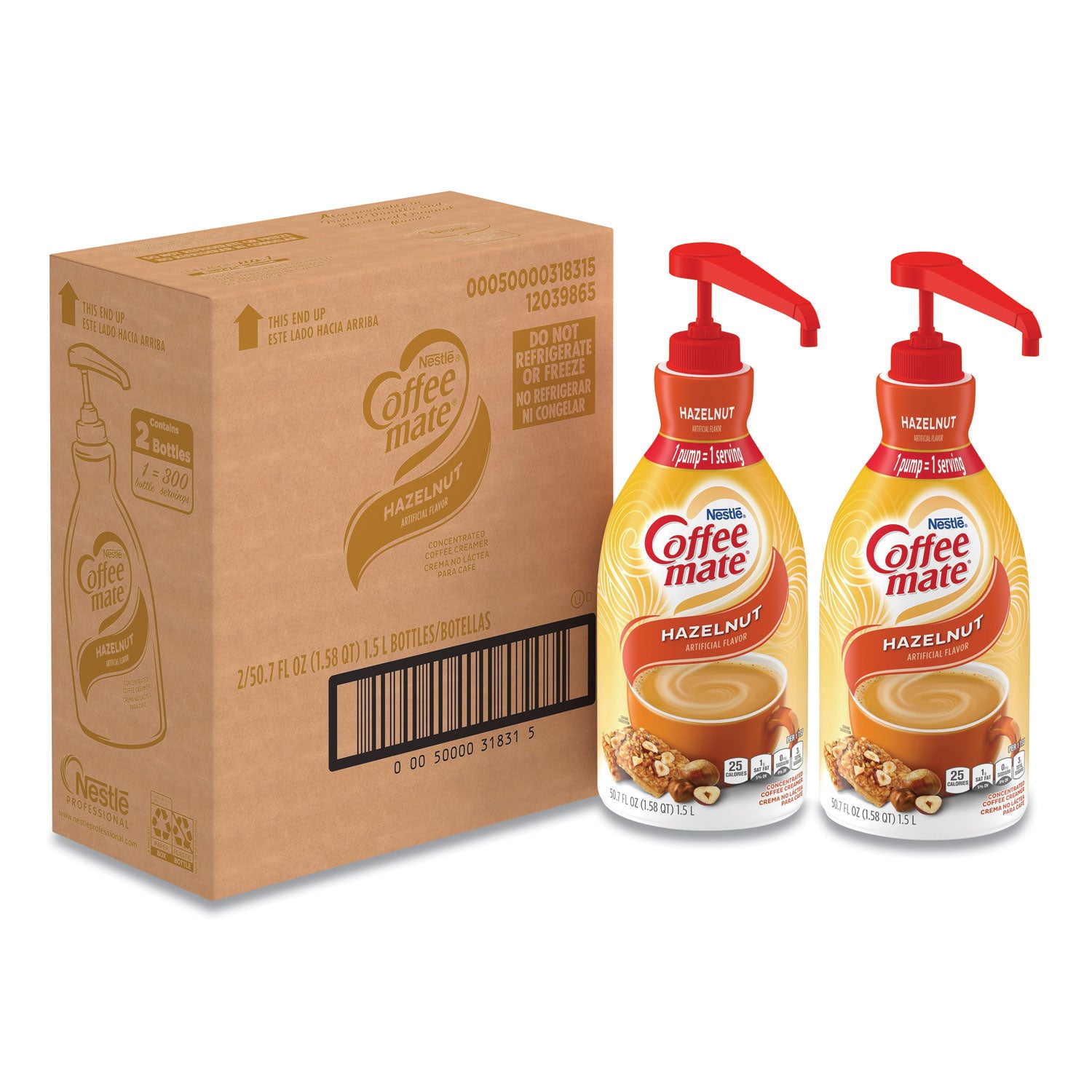 Liquid Coffee Creamer, Hazelnut, 1.5 Liter Pump Bottle, 2/Carton