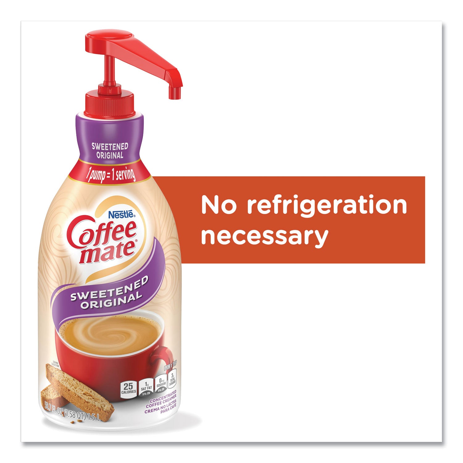 Coffee mate® Liquid Coffee Creamer, Sweetened Original, 1.5 Liter Pump Bottle, 2/Carton