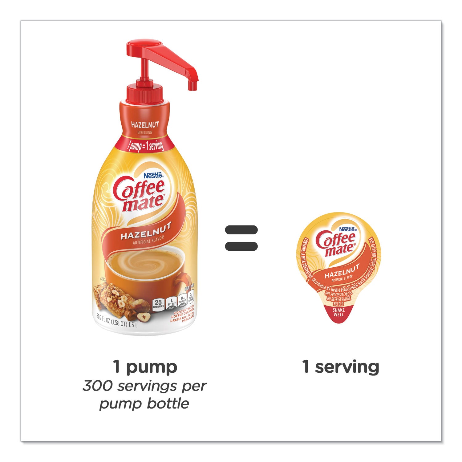 Coffee mate® Liquid Coffee Creamer, Hazelnut, 1.5 Liter Pump Bottle, 2/Carton