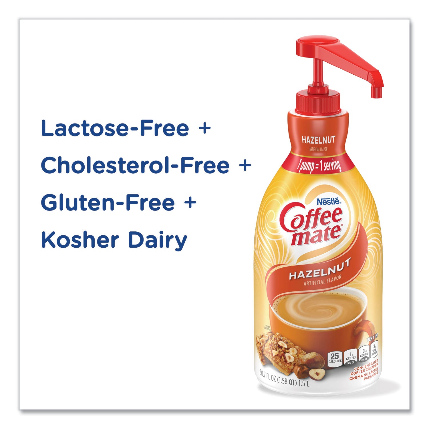 Coffee mate® Liquid Coffee Creamer, Hazelnut, 1500mL Pump Bottle