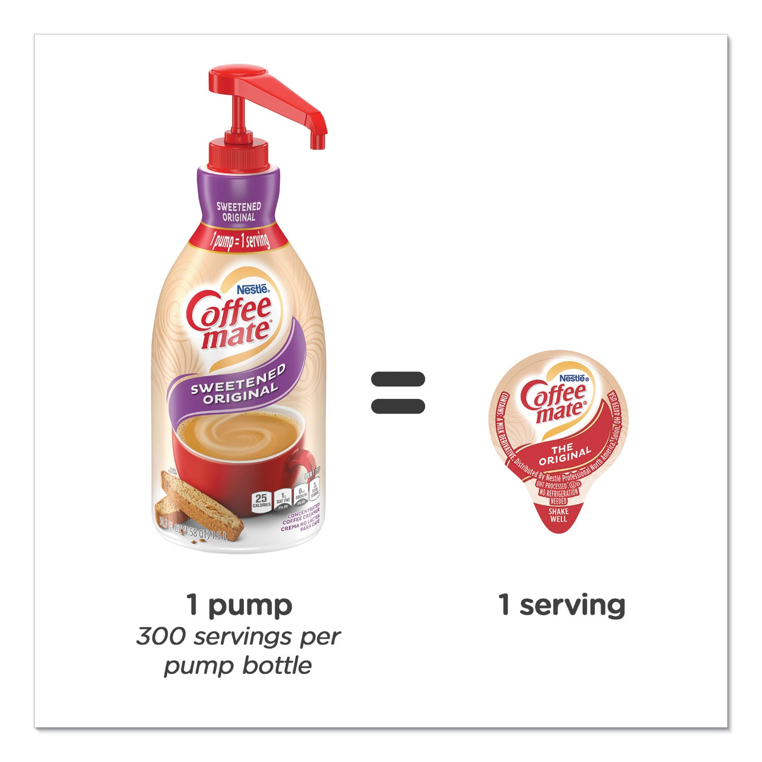 Coffee mate® Liquid Coffee Creamer, Sweetened Original, 1.5 Liter Pump Bottle, 2/Carton