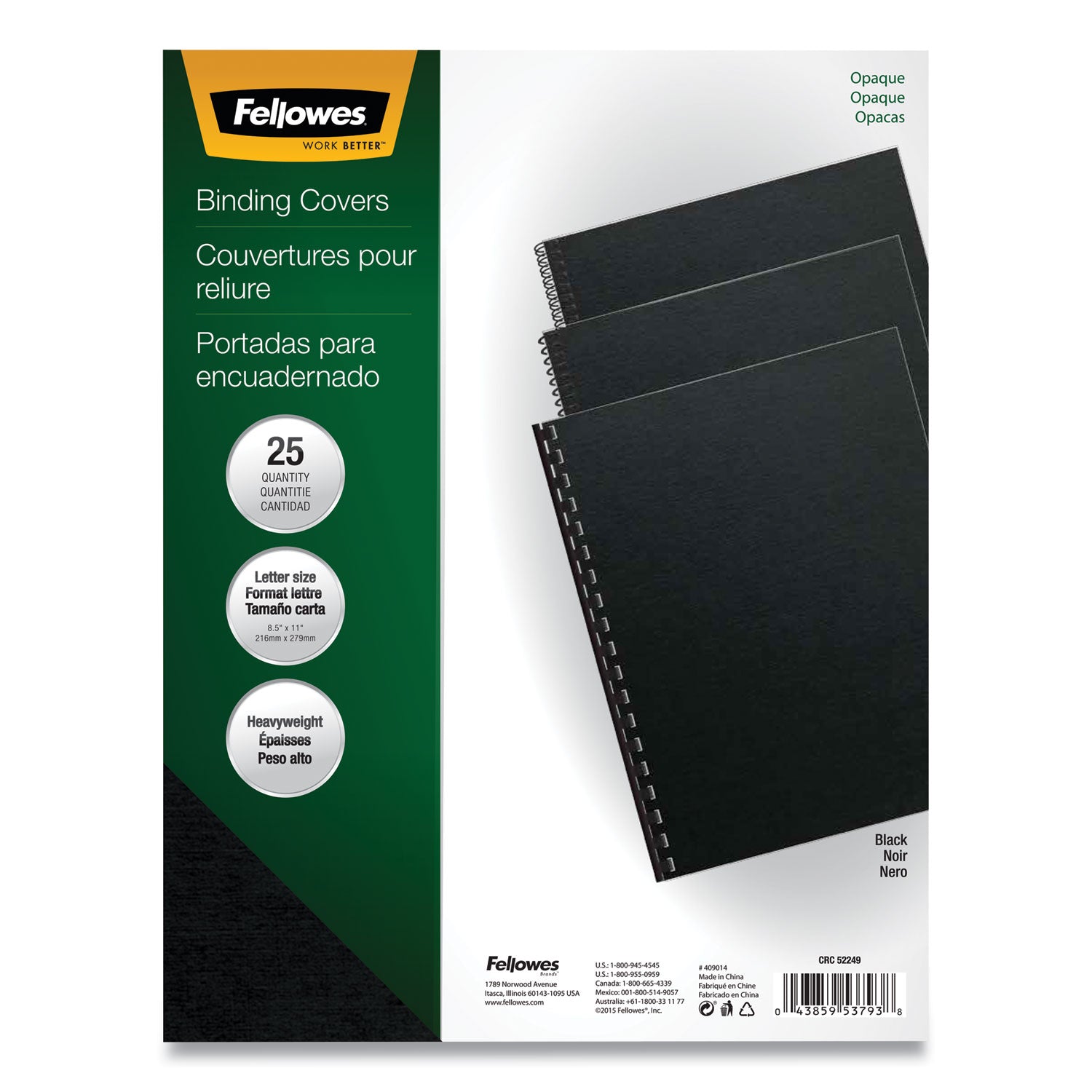 Futura Presentation Covers for Binding Systems, Opaque Black, 11 x 8.5, Unpunched, 25/Pack