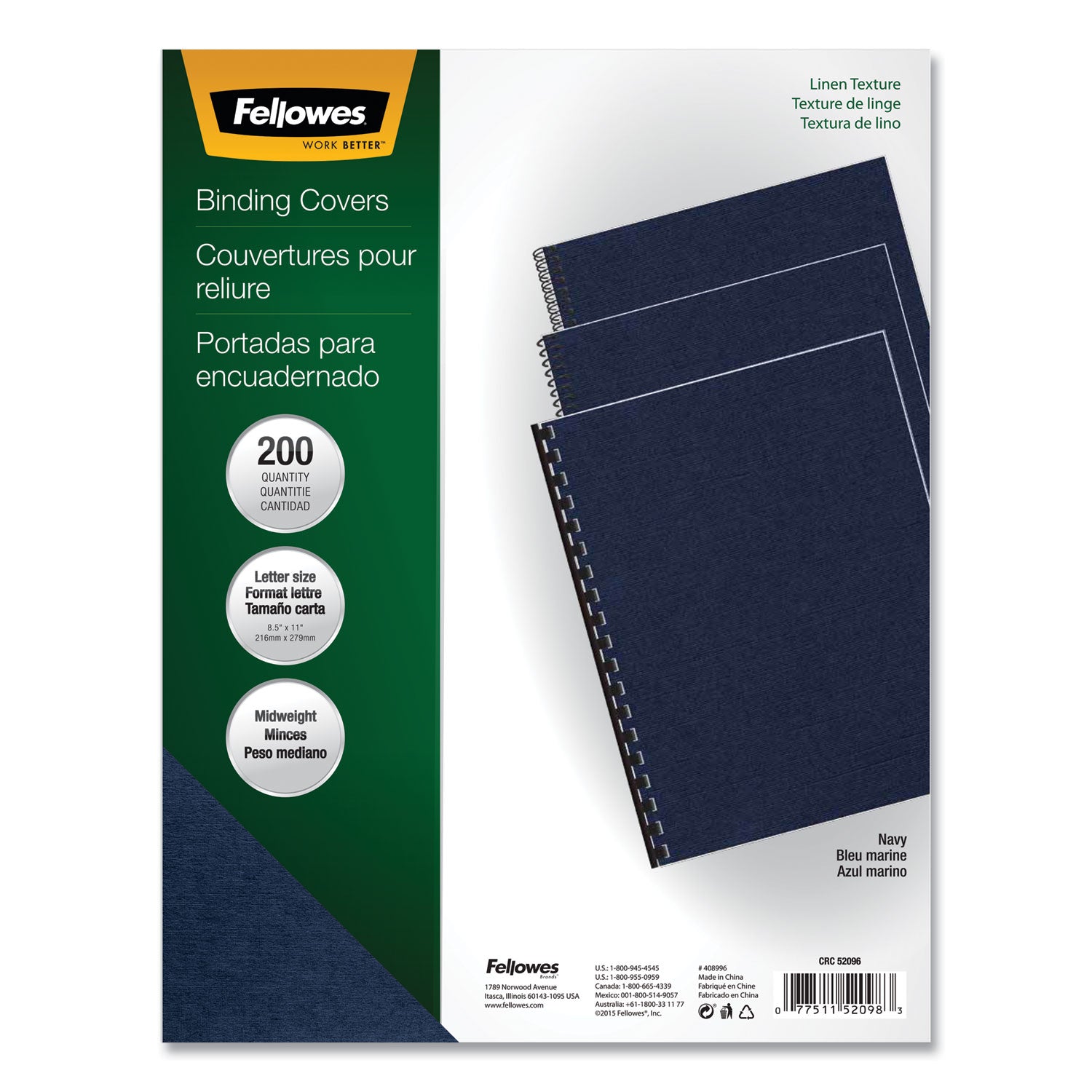 Expressions Linen Texture Presentation Covers for Binding Systems, Navy, 11 x 8.5, Unpunched, 200/Pack