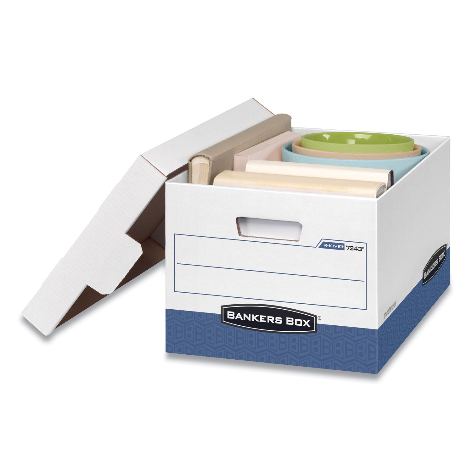 Bankers Box® R-KIVE Heavy-Duty Storage Boxes, Letter/Legal Files, 12.75" x 16.5" x 10.38", White/Blue, 12/Carton